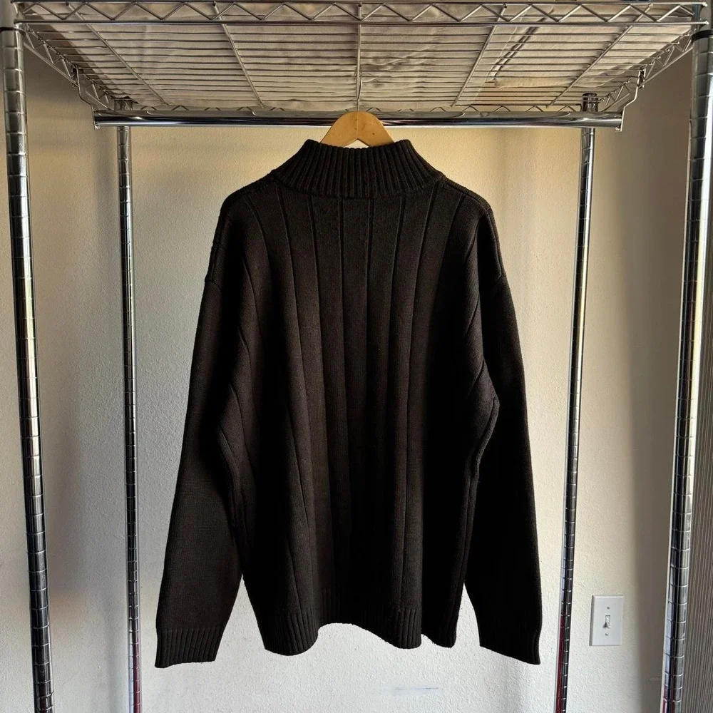South Pole Mens 3XL Brown Ribbed Knit Quarter Zip Sweater Mock Neck Y2K Street